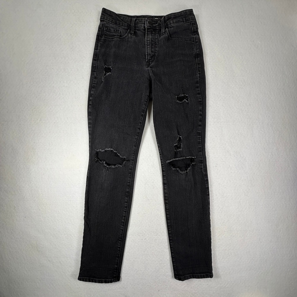 Old Navy Power Slim Straight Jeans High Rise Distressed Grunge Denim